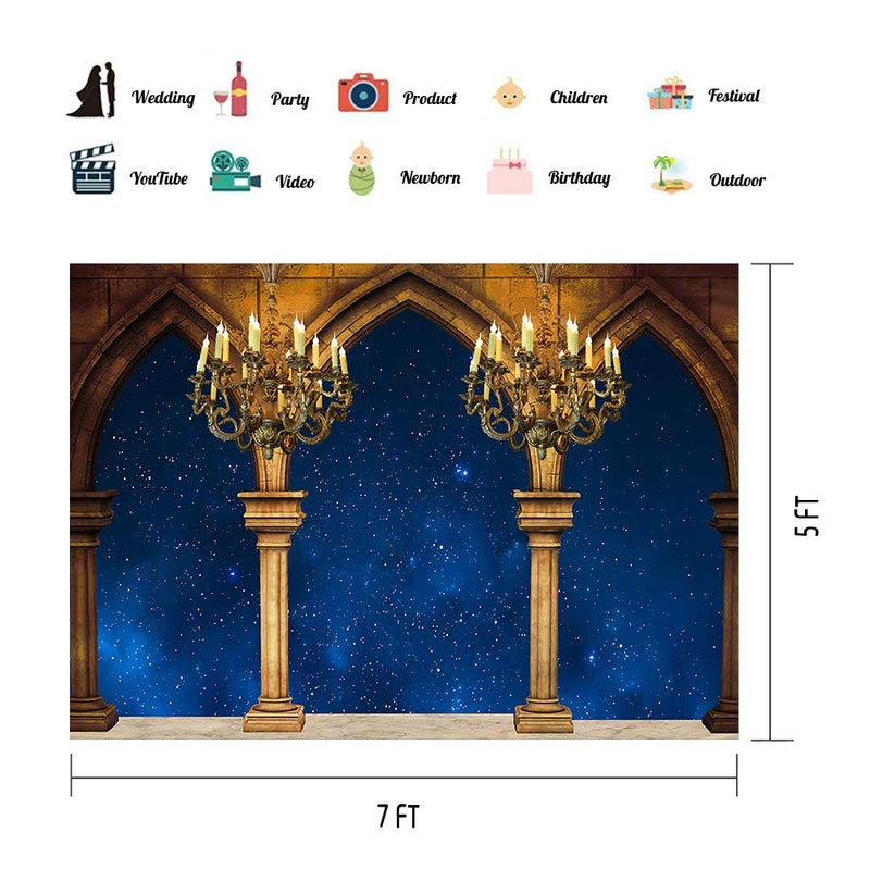 VIDMOT Medieval Palace Pillar Backdrop for Photography 7x5ft Princess Bell and Beast Theme Background Photo Backdrop for Birthday Cake Table Decor Banner Photo Booth Studio Props ZYVV0437 - Image 3